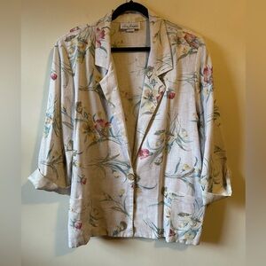 Vintage Floral Flax Blend Blazer Boho Feminine